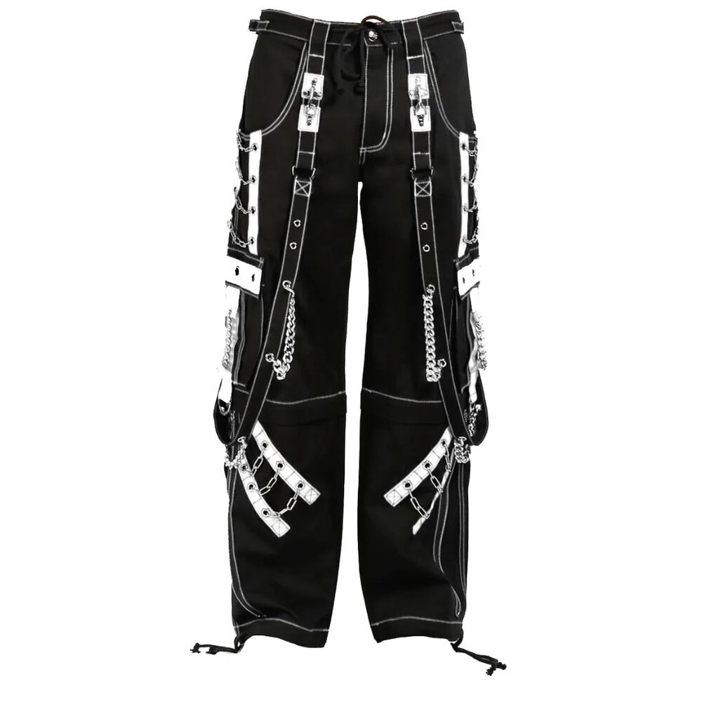 Men Goth Punk Black & White Bondage Trip Pant Chain Techno Rock Punk Shorts/USA